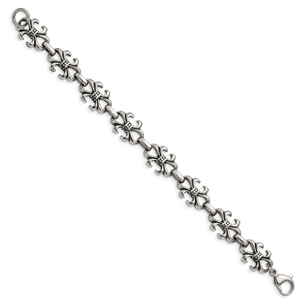 8.25 Inch Stainless Steel Antiqued And Polished Fleur De Lis 8.25In Bracelet