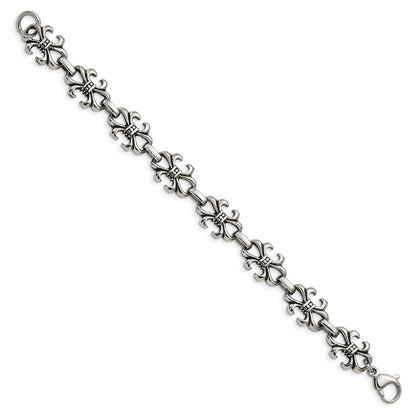 8.25 Inch Stainless Steel Antiqued And Polished Fleur De Lis 8.25In Bracelet