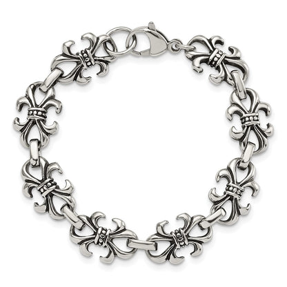 8.25 Inch Stainless Steel Antiqued And Polished Fleur De Lis 8.25In Bracelet