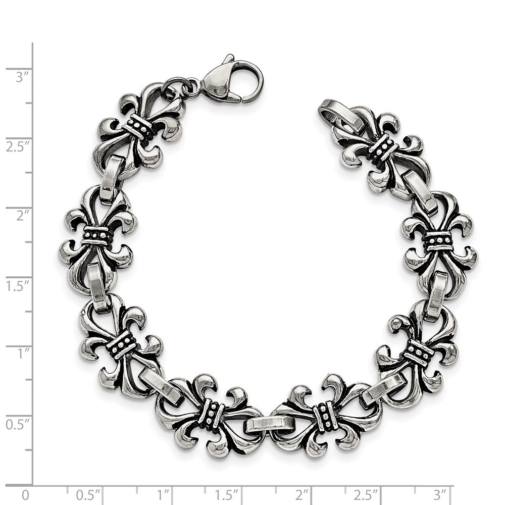 8.25 Inch Stainless Steel Antiqued And Polished Fleur De Lis 8.25In Bracelet