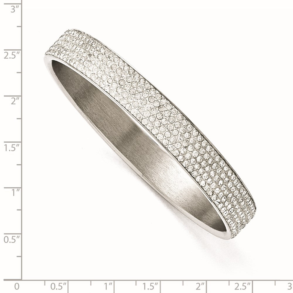 Stainless Steel Polished White Enamel W/Crystals Thin Flat Bangle