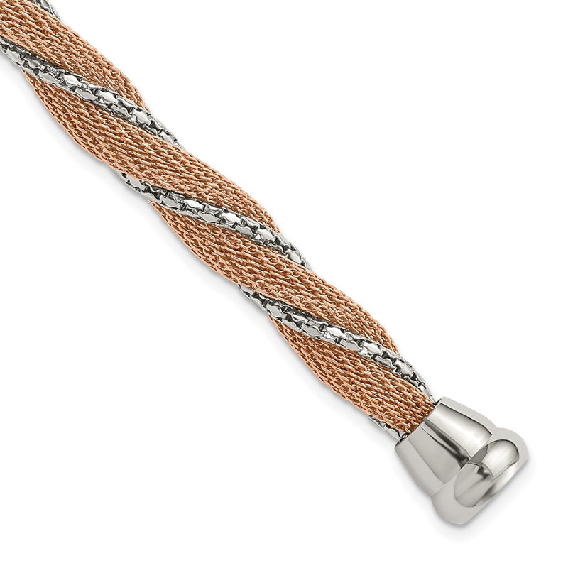7.5 Inch Stainless Steel & Rose Ip-Plated Polished Twisted Mesh Chain Bracelet