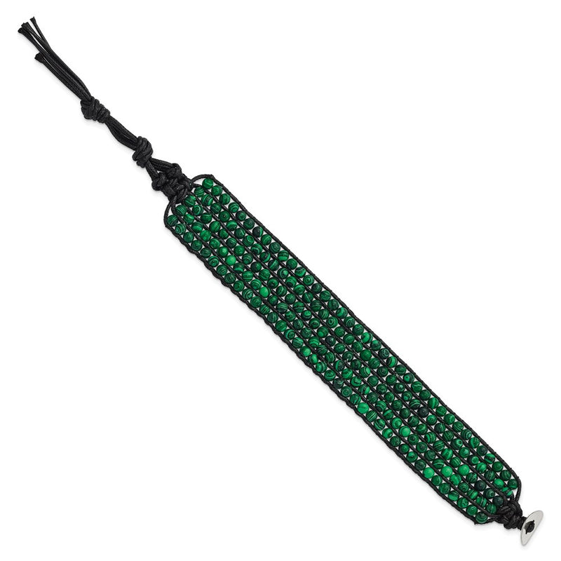 9 Inch Stainless Steel Black Cord Woven Imitation Malachite Bracelet