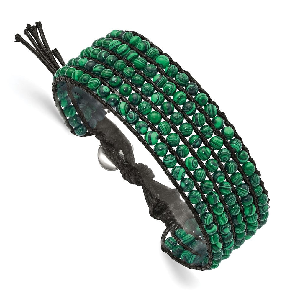 9 Inch Stainless Steel Black Cord Woven Imitation Malachite Bracelet