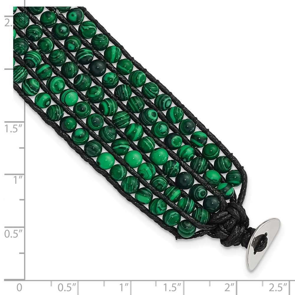9 Inch Stainless Steel Black Cord Woven Imitation Malachite Bracelet