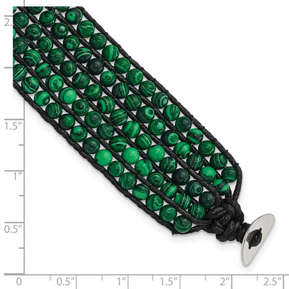 9 Inch Stainless Steel Black Cord Woven Imitation Malachite Bracelet