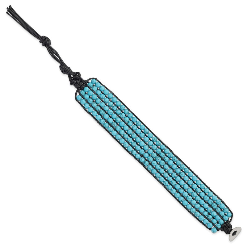 9 Inch Stainless Steel Black Cord Woven Imitation Turquoise Bracelet