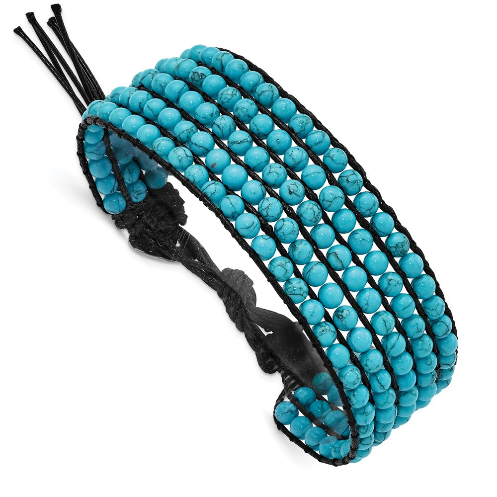 9 Inch Stainless Steel Black Cord Woven Imitation Turquoise Bracelet