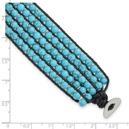 9 Inch Stainless Steel Black Cord Woven Imitation Turquoise Bracelet