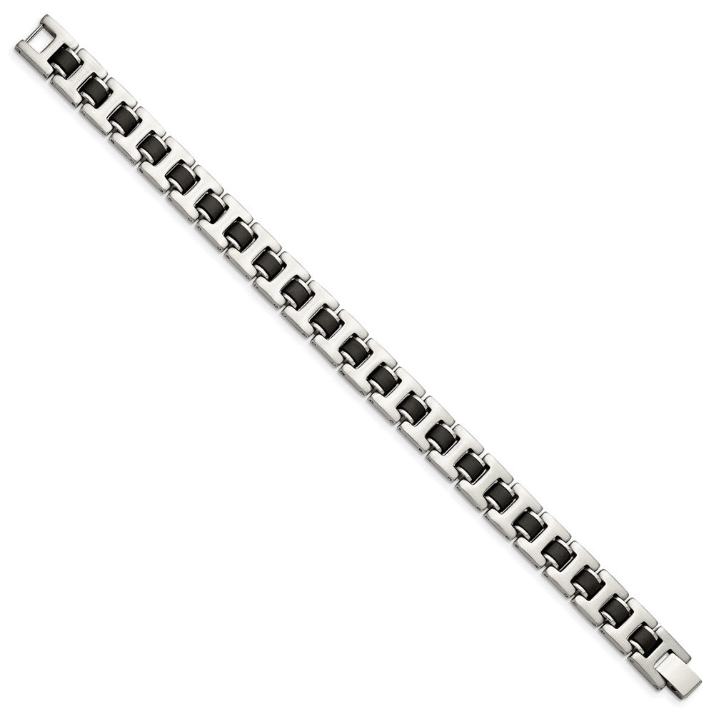 Stainless Steel Chisel Brushed With Black Rubber 8.5 Inch Bracelet