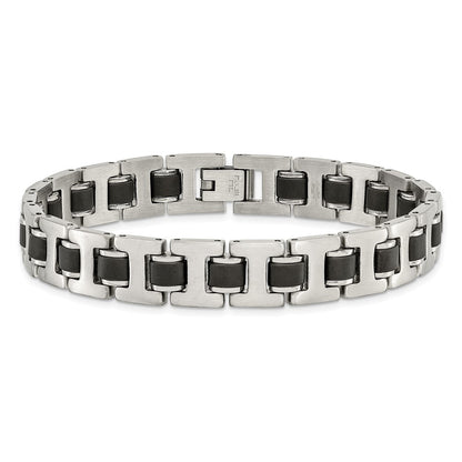 Stainless Steel Chisel Brushed With Black Rubber 8.5 Inch Bracelet