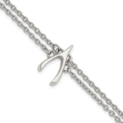 7.75 Inch Stainless Steel Polished 2-Strand Wishbone Bracelet