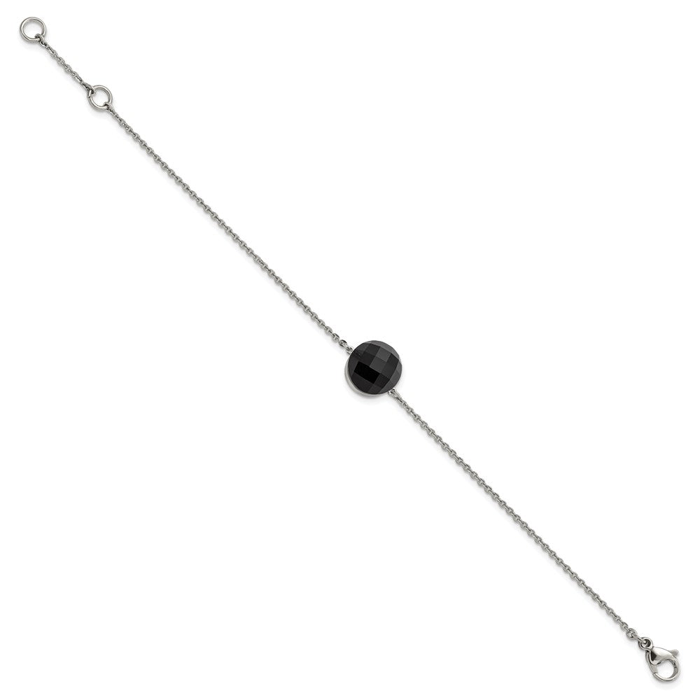 8 Inch Stainless Steel Polished Dark Brown Glass W/1In Ext Bracelet