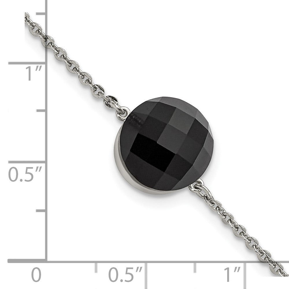 8 Inch Stainless Steel Polished Dark Brown Glass W/1In Ext Bracelet