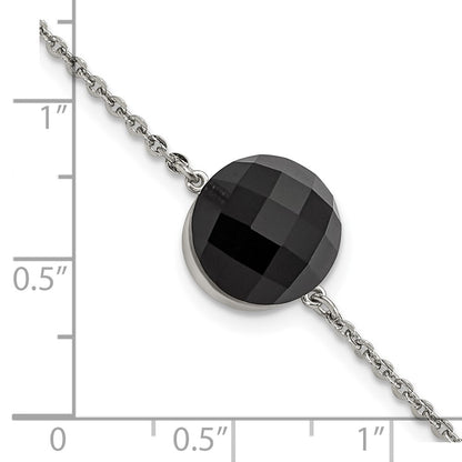 8 Inch Stainless Steel Polished Dark Brown Glass W/1In Ext Bracelet