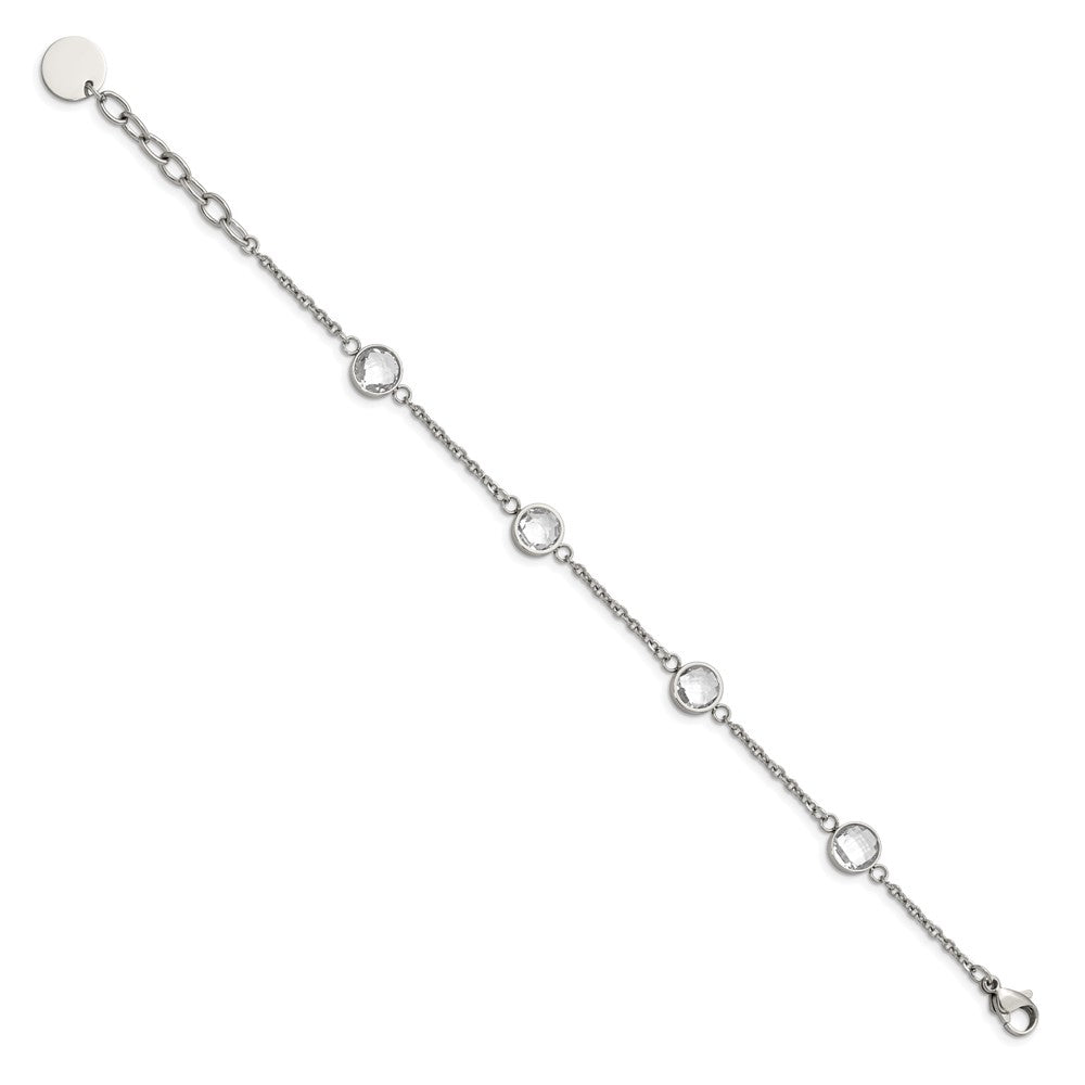 Stainless Steel Chisel Polished With Glass 6.5 Inch Bracelet 1.25 Extension