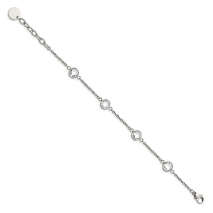 Stainless Steel Chisel Polished With Glass 6.5 Inch Bracelet 1.25 Extension