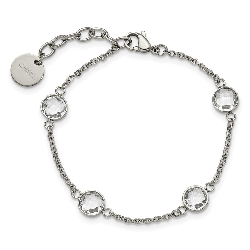 Stainless Steel Chisel Polished With Glass 6.5 Inch Bracelet 1.25 Extension