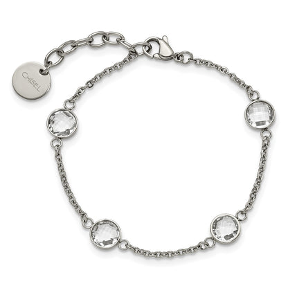 Stainless Steel Chisel Polished With Glass 6.5 Inch Bracelet 1.25 Extension