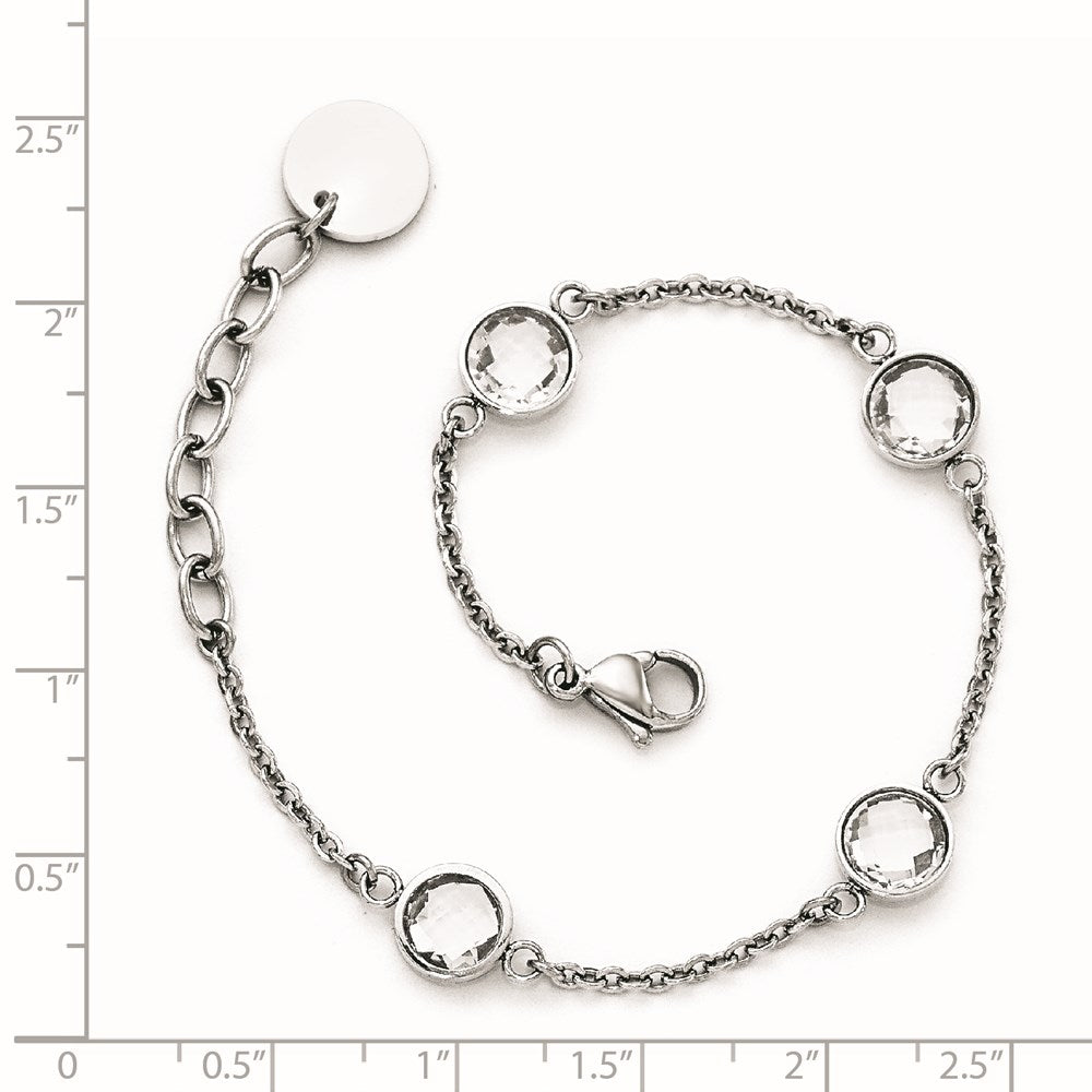 Stainless Steel Chisel Polished With Glass 6.5 Inch Bracelet 1.25 Extension