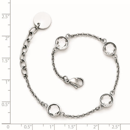 Stainless Steel Chisel Polished With Glass 6.5 Inch Bracelet 1.25 Extension