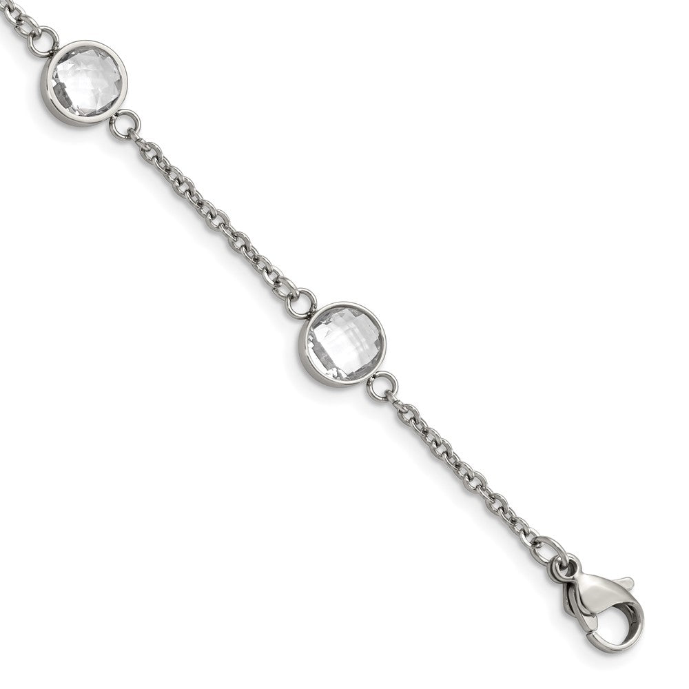 Stainless Steel Chisel Polished With Glass 6.5 Inch Bracelet 1.25 Extension