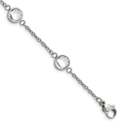 Stainless Steel Chisel Polished With Glass 6.5 Inch Bracelet 1.25 Extension