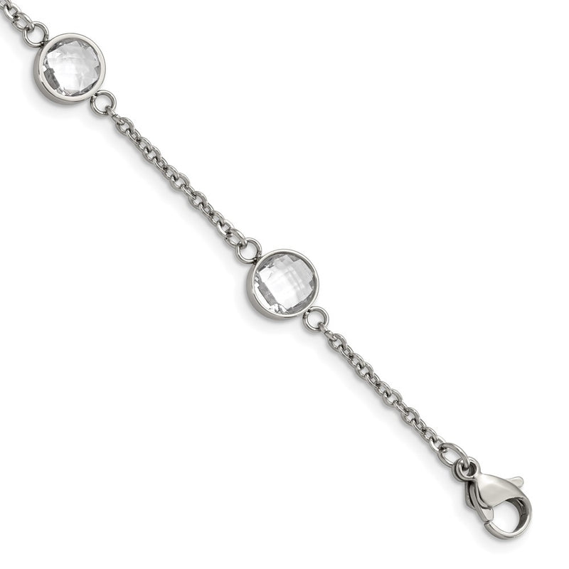 Stainless Steel Chisel Polished With Glass 6.5 Inch Bracelet 1.25 Extension