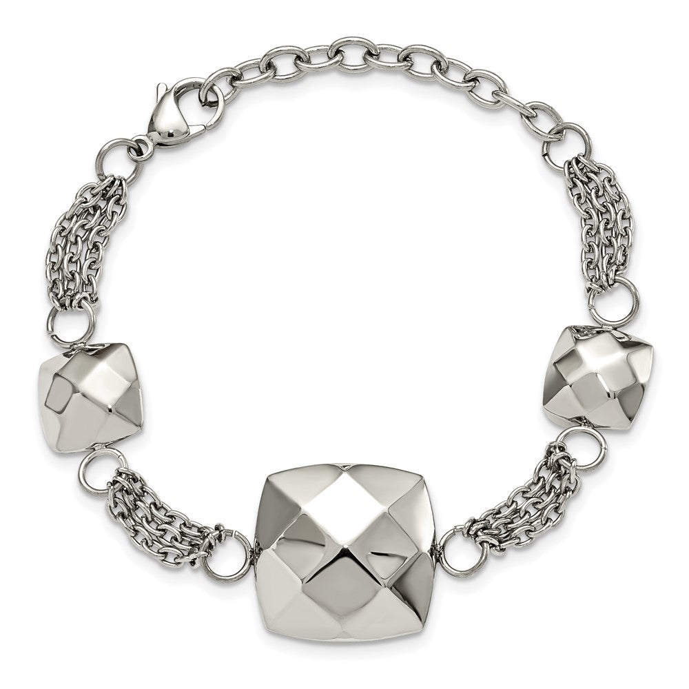 7.25 Inch Stainless Steel Polished Hollow Squares 7.25In W/2In Ext. Bracelet