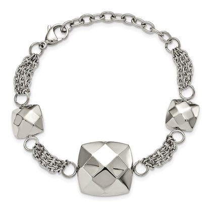 7.25 Inch Stainless Steel Polished Hollow Squares 7.25In W/2In Ext. Bracelet