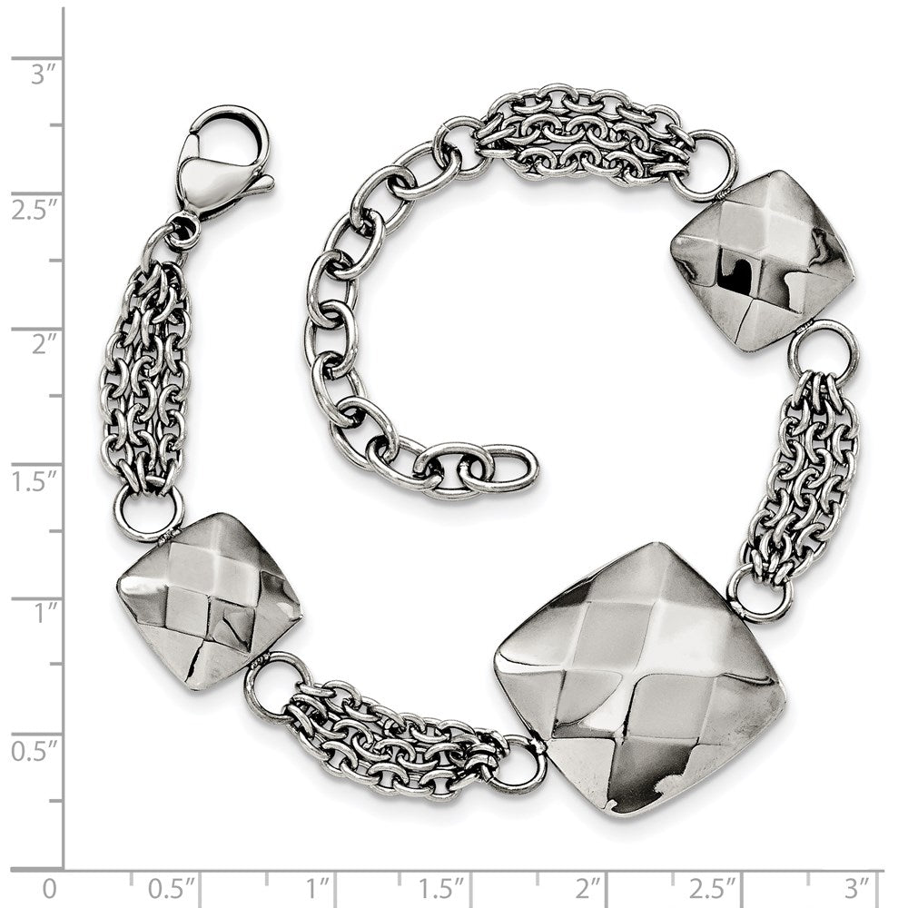 7.25 Inch Stainless Steel Polished Hollow Squares 7.25In W/2In Ext. Bracelet