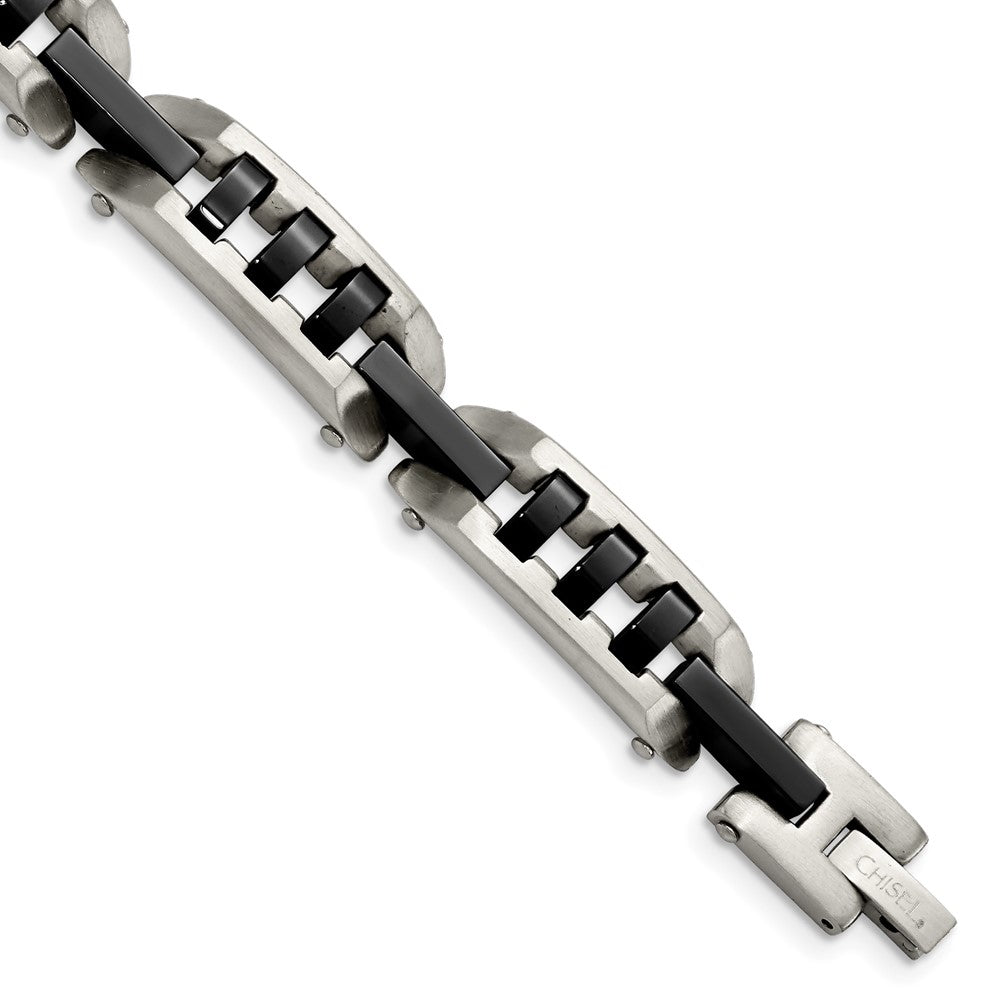 8 Inch Stainless Steel Brushed And Polished Black Ip-Plated 8In Bracelet