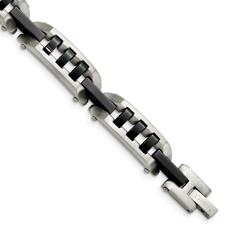 8 Inch Stainless Steel Brushed And Polished Black Ip-Plated 8In Bracelet