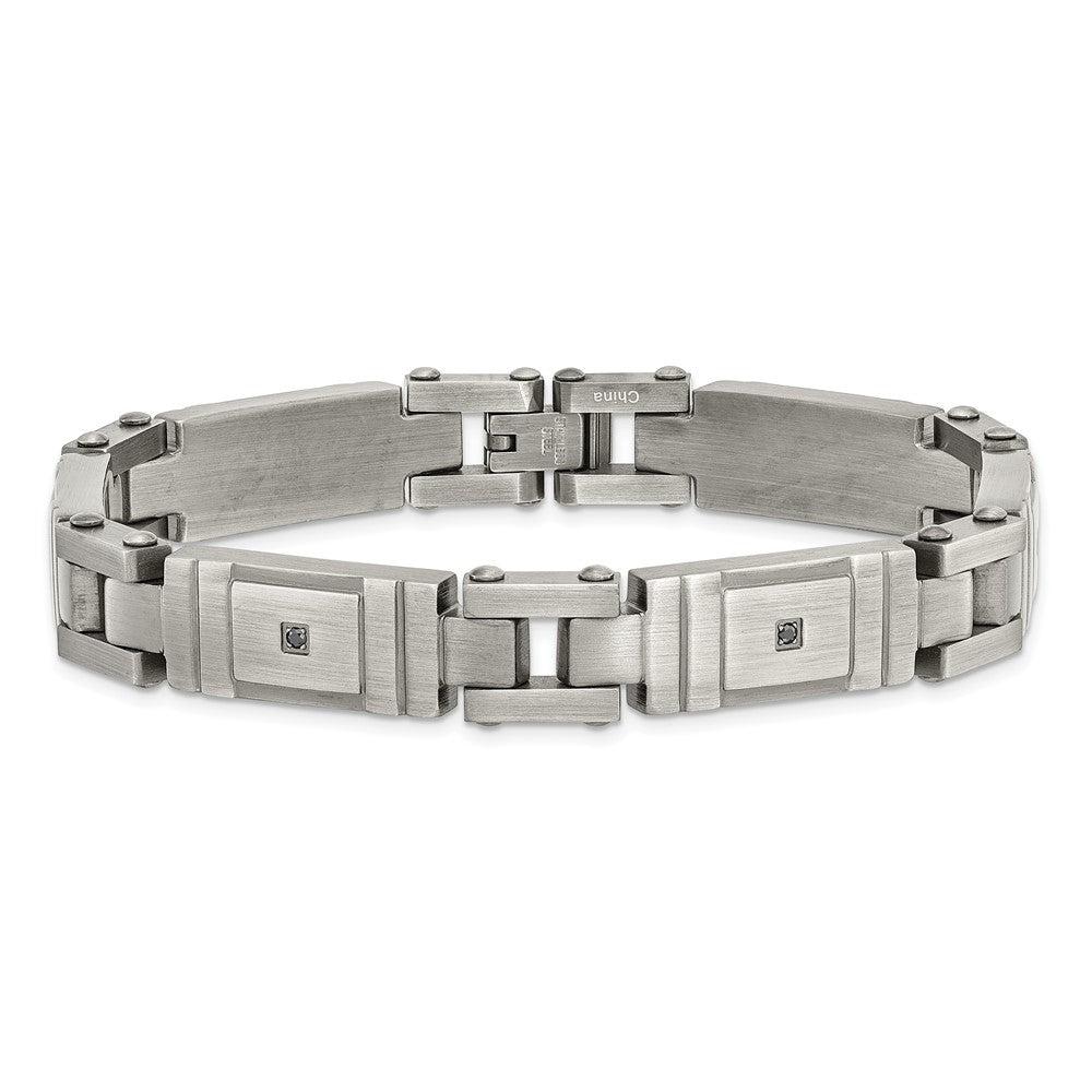 Stainless Steel Chisel Antiqued And Brushed With Black Cz 8.75 Inch Link Bracelet