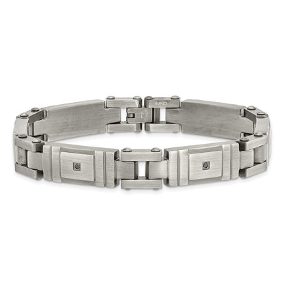 Stainless Steel Chisel Antiqued And Brushed With Black Cz 8.75 Inch Link Bracelet