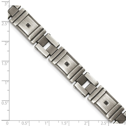 Stainless Steel Chisel Antiqued And Brushed With Black Cz 8.75 Inch Link Bracelet