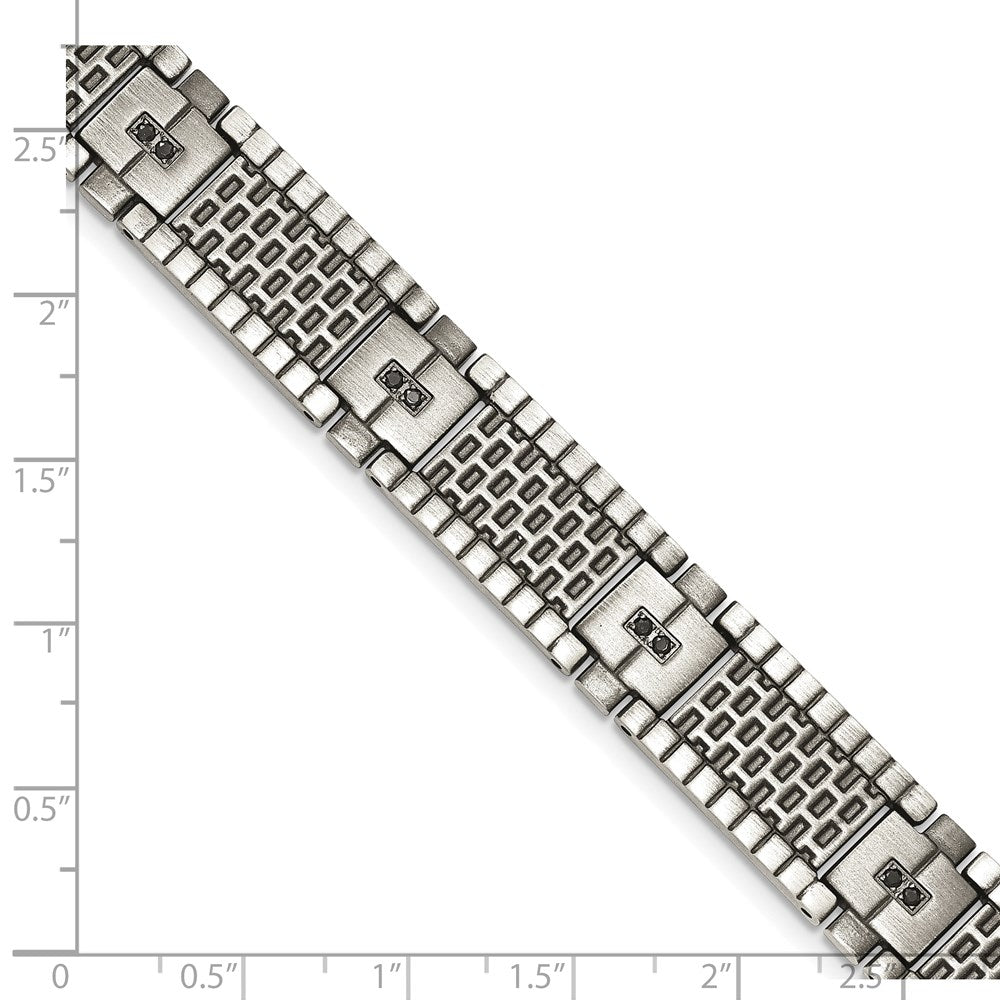 8.25 Inch Stainless Steel Antiqued And Brushed With Cz 8.25In Bracelet