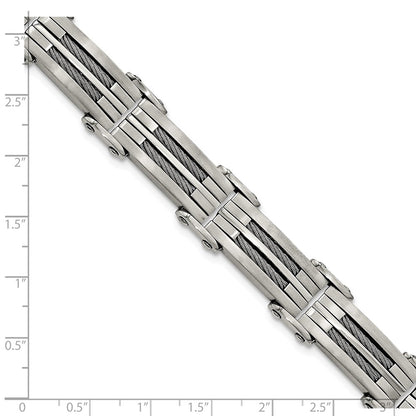 Stainless Steel Chisel Brushed And Polished With Cable Inlay 8.5 Inch Bracelet