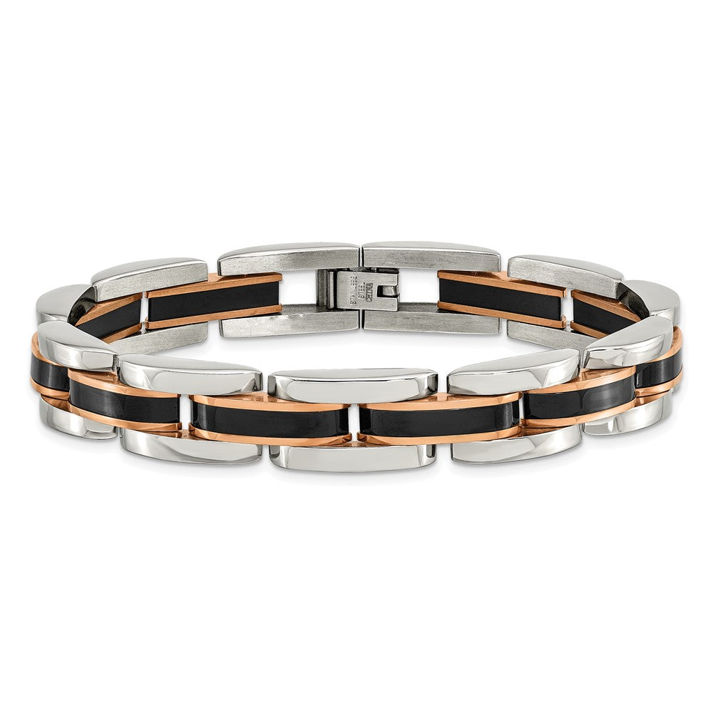 9 Inch Chisel Stainless Steel Polished Black And Rose Ip-Plated 8.5 Link Bracelet