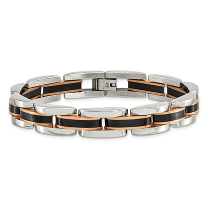 9 Inch Chisel Stainless Steel Polished Black And Rose Ip-Plated 8.5 Link Bracelet
