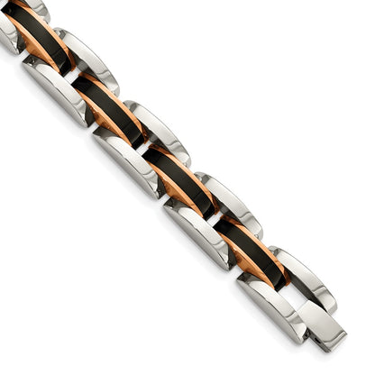 9 Inch Chisel Stainless Steel Polished Black And Rose Ip-Plated 8.5 Link Bracelet