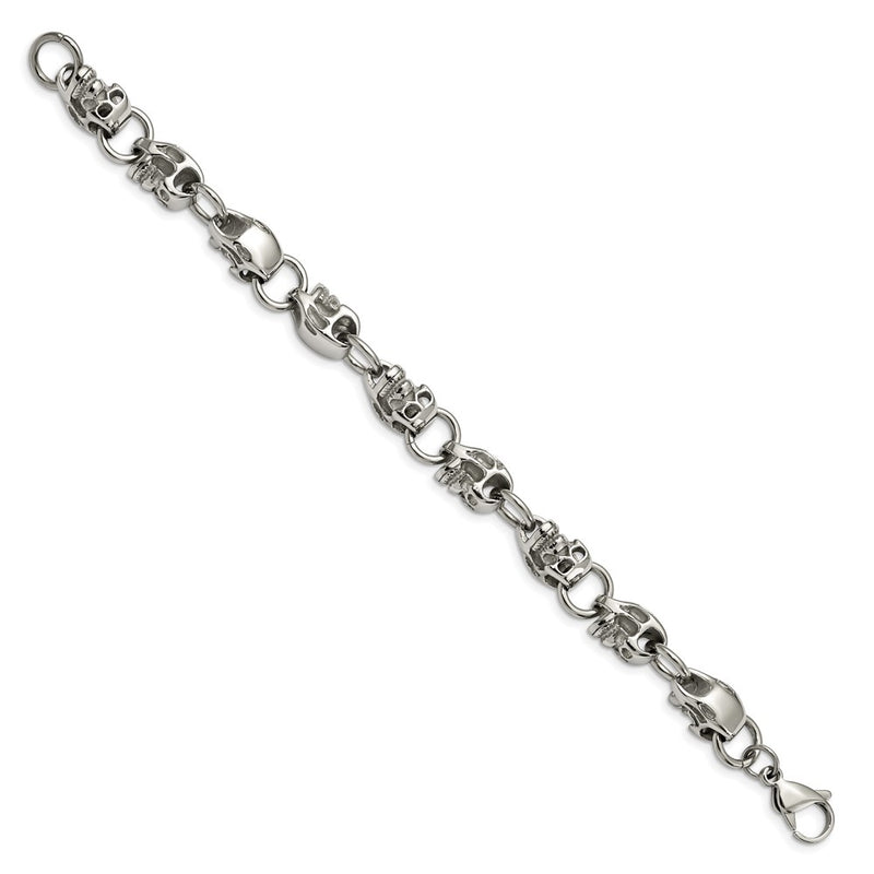 Stainless Steel Chisel Polished Skull Link 8.75 Inch Bracelet