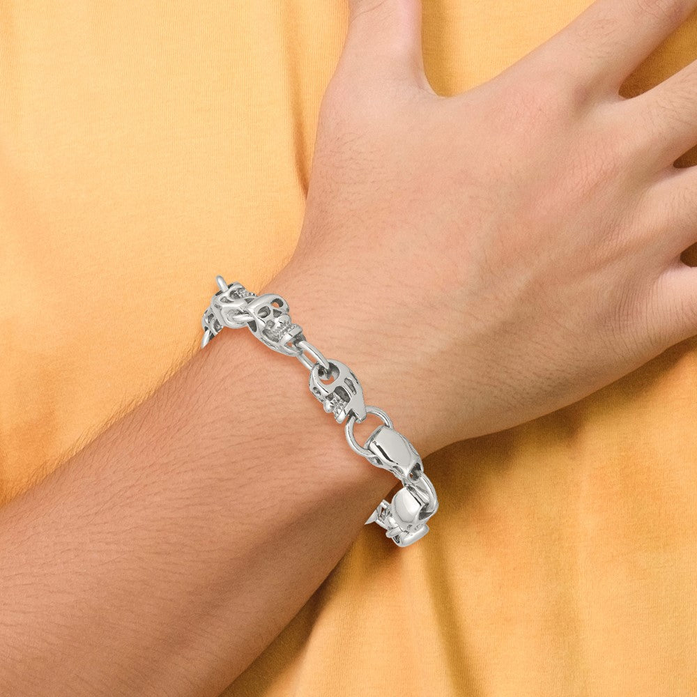 Stainless Steel Chisel Polished Skull Link 8.75 Inch Bracelet