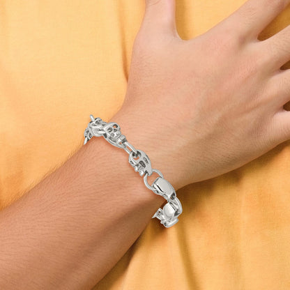 Stainless Steel Chisel Polished Skull Link 8.75 Inch Bracelet