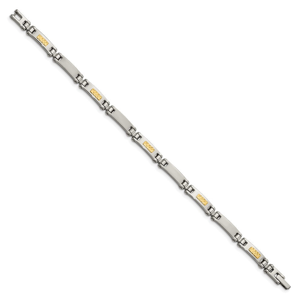 Stainless Steel Chisel With 14K Gold Accent Brushed And Polished 8.25 Inch Link Bracelet