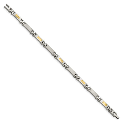 Stainless Steel Chisel With 14K Gold Accent Brushed And Polished 8.25 Inch Link Bracelet