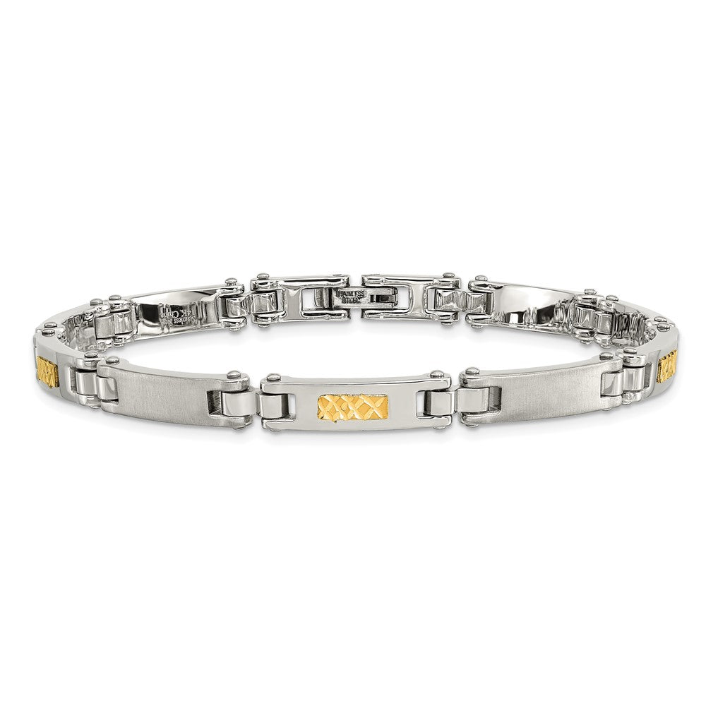 Stainless Steel Chisel With 14K Gold Accent Brushed And Polished 8.25 Inch Link Bracelet
