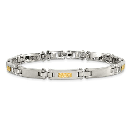 Stainless Steel Chisel With 14K Gold Accent Brushed And Polished 8.25 Inch Link Bracelet