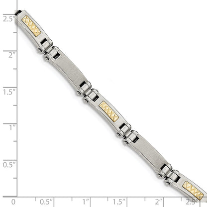 Stainless Steel Chisel With 14K Gold Accent Brushed And Polished 8.25 Inch Link Bracelet