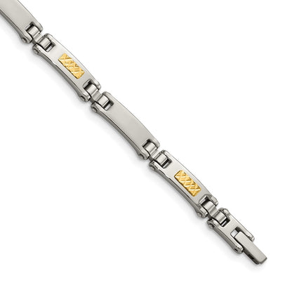 Stainless Steel Chisel With 14K Gold Accent Brushed And Polished 8.25 Inch Link Bracelet